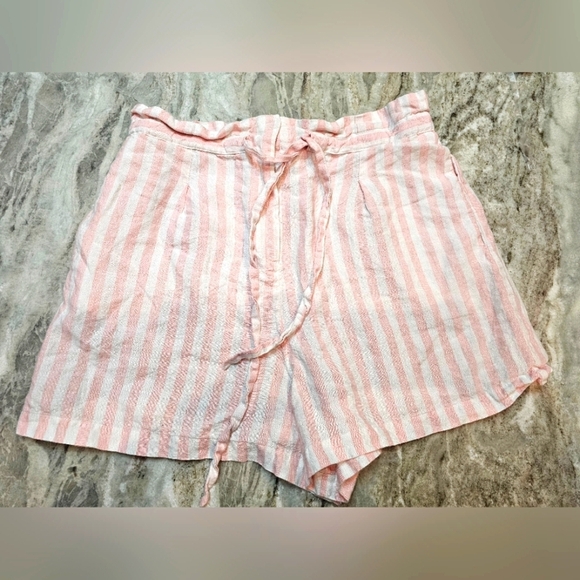 Cynthia Rowley Pants - Cynthia Rowley Pink White Striped Linen Blend Shorts  Drawstring Casual Large